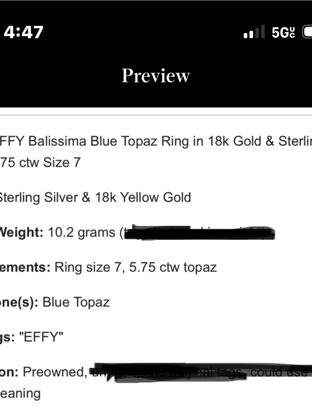 Effy Blue Gemstone Statement Ring - 925/18kt size 7 - Picture 3 of 3